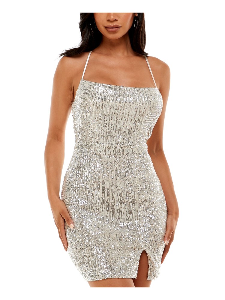 SPEECHLESS Womens Beige Tie Spaghetti Strap Mini Body Con Dress 9