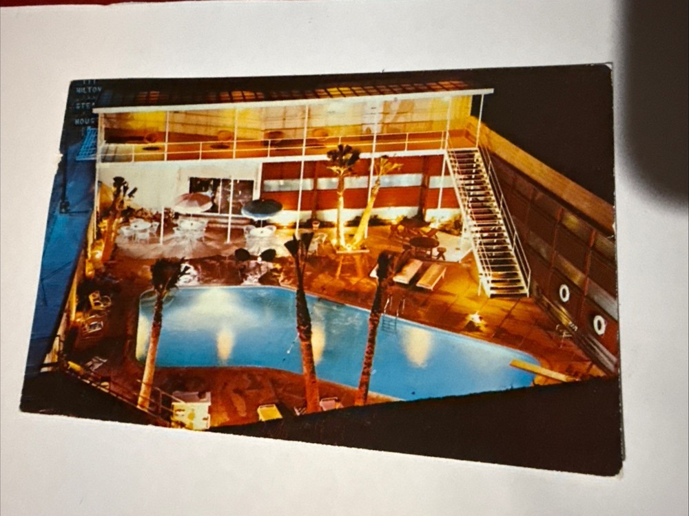 Vintage Postcard TX San Antonio Hilton Hotel Pool Aerial View Chrome