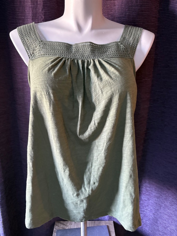 NWT Old Navy Womens Blouse Tunic Sleeveless Square Neck Boho Green Size XL