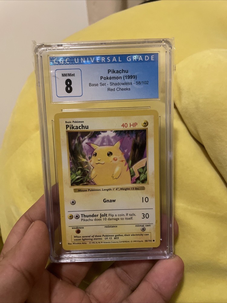 Pikachu Red Cheeks, Pokémon CGC Near Mint 8, Base Set, Shadowless Common, 58/102