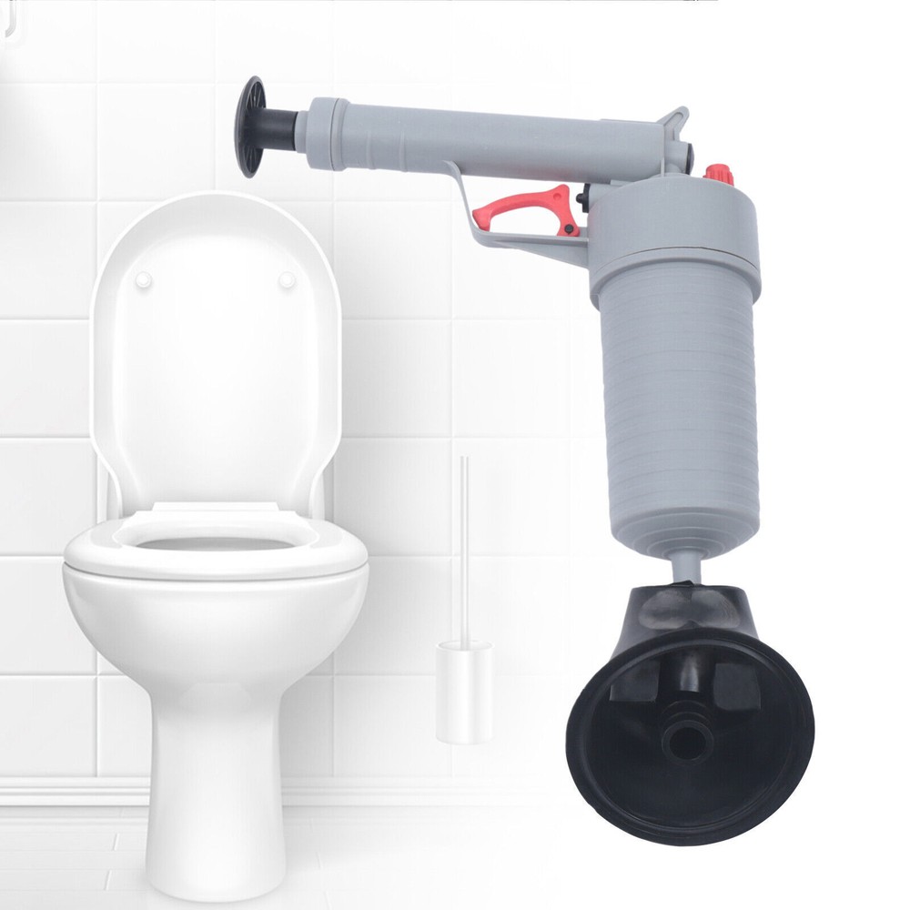 Toilet Sink Dredge Plug Air Power Pump Bathroom Drain Cleaner Pipe Plunger Gray