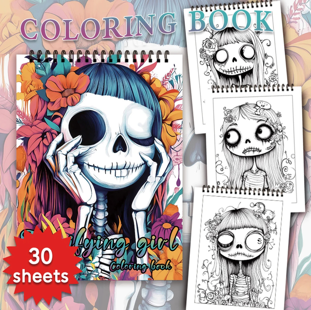 Adult Spiral Coloring Book 30 Sheets Thick Paper Halloween School Gift