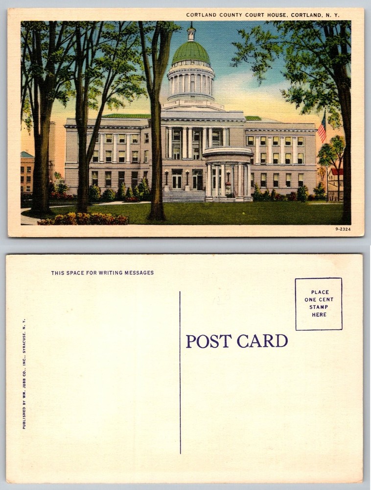 Cortland County Court House NY Linen Postcard DOME Architecture 1930s