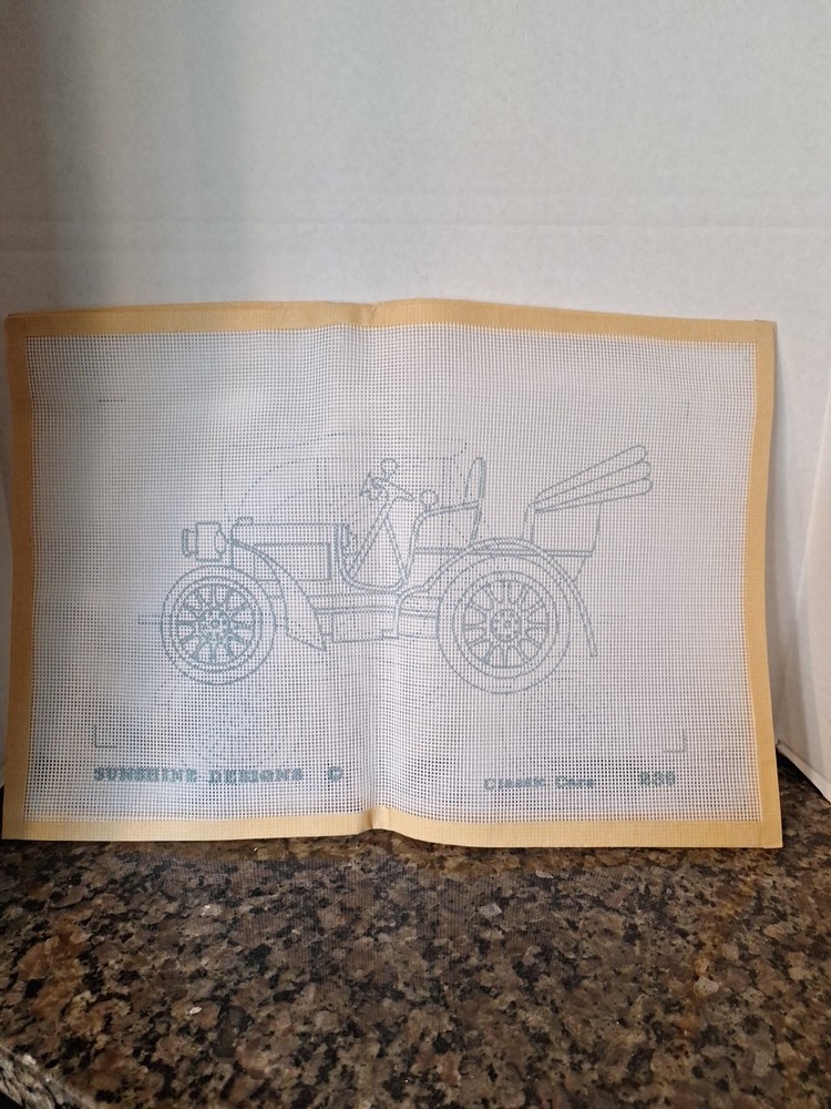 2 Vintage Needlepoint Canvas Antique Car Sunshine designs 239