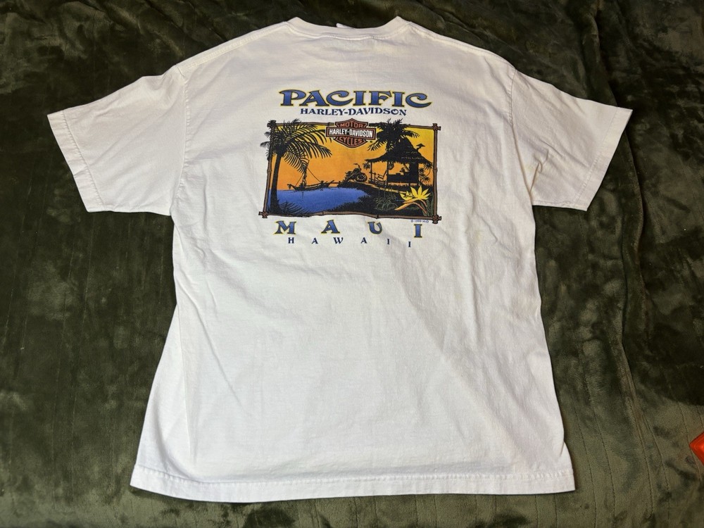 Vintage Harley Davidson Shirt Mens XL White Maui Hawaii 90s Biker Motorcycle