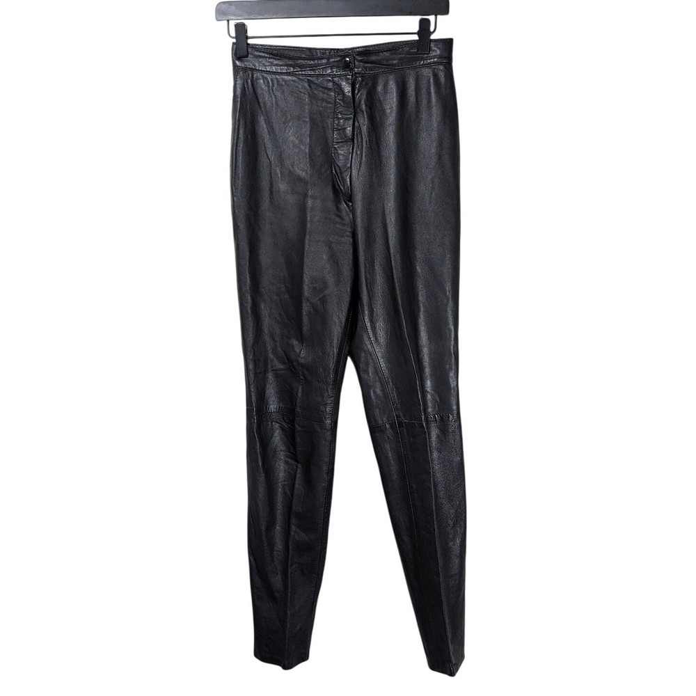 Vintage 1980s Black Genuine Leather Women's High Rise Pants Trousers by Wings 34