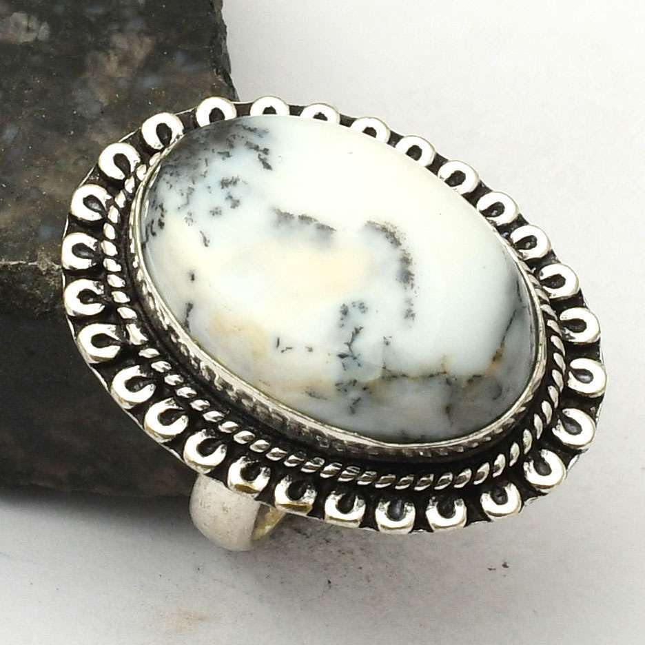 Dendrite Opal Gemstone Handmade Ring Jewelry Gift For Her US Size-6.75AR 40673