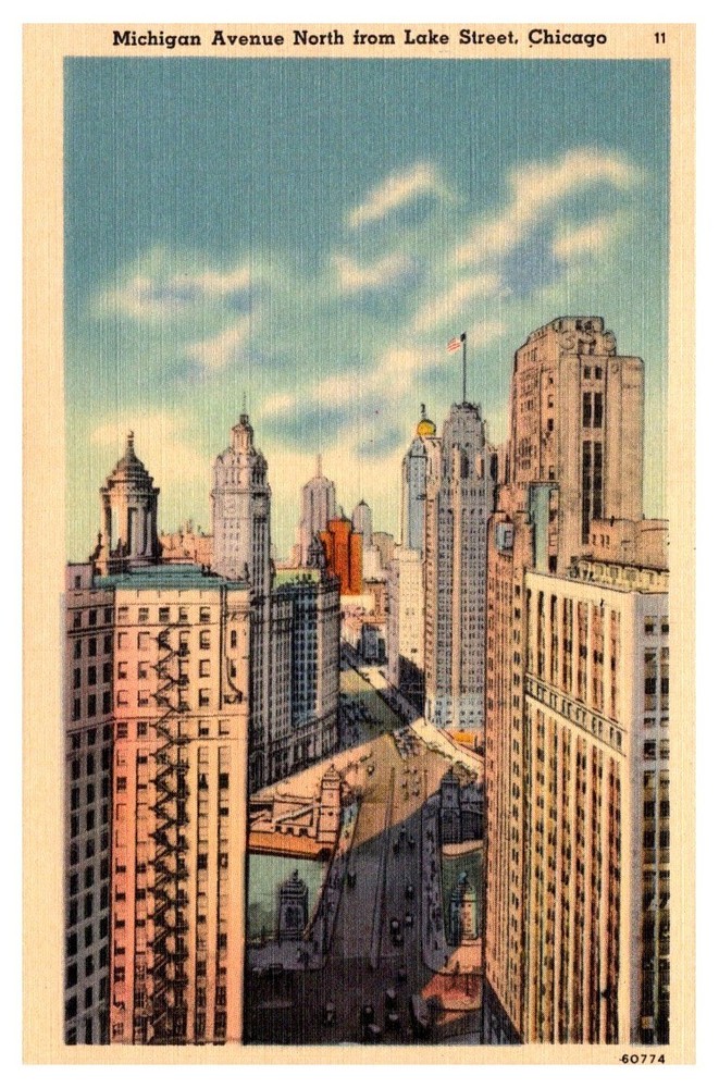 1940s High View Michigan Ave from Lake Street Chicago Illinois Vintage Postcard
