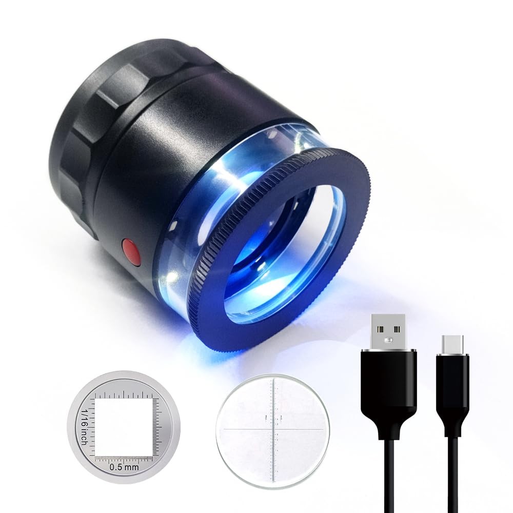 10X Loupe Magnifier Rechargeable Jewelers Loupe with UV and LED Lights,