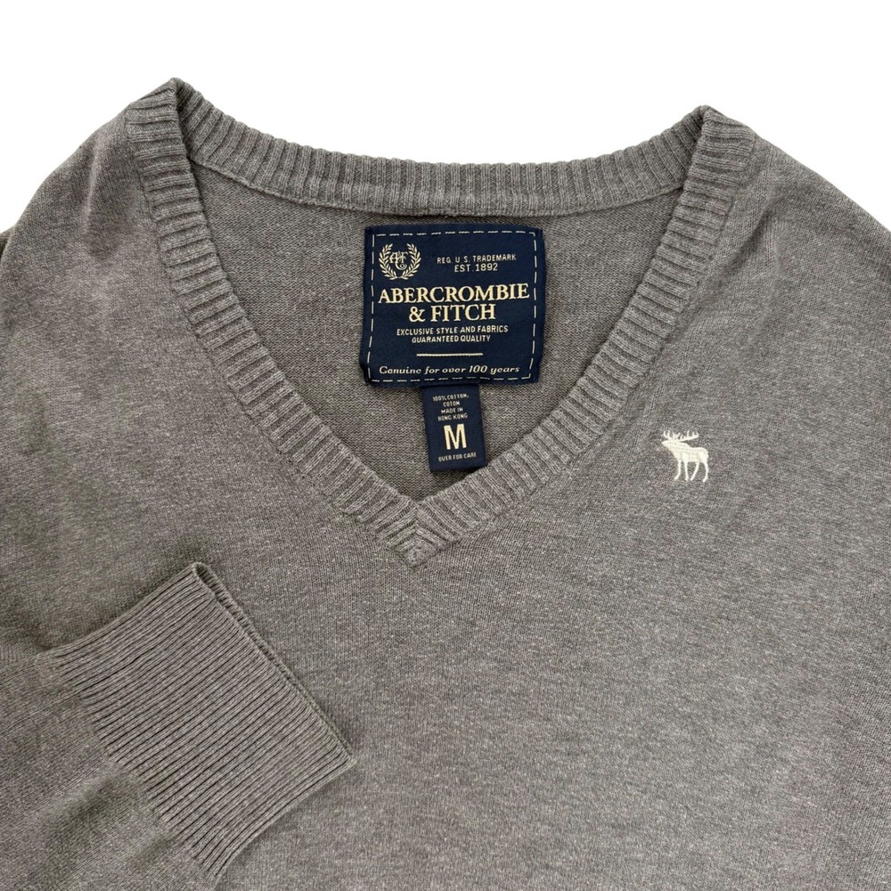 Vintage Abercrombie Fitch Gray V Neck Sweater Mens Medium Classic Long Sleeve