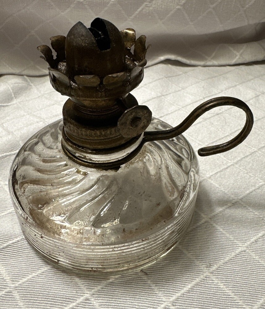 Vintage Glass Small Finger Oil Lamp with Brass Finger Ring Lantern