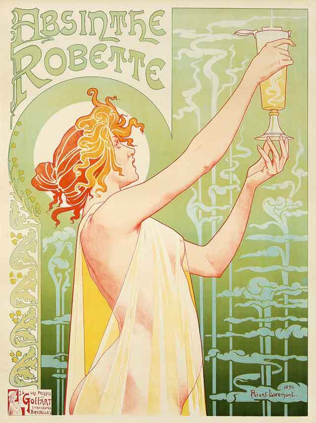 Absinthe Robette 1896 Vintage Liquor Ad Art Nouveau Giclee Canvas Print 18x24-image