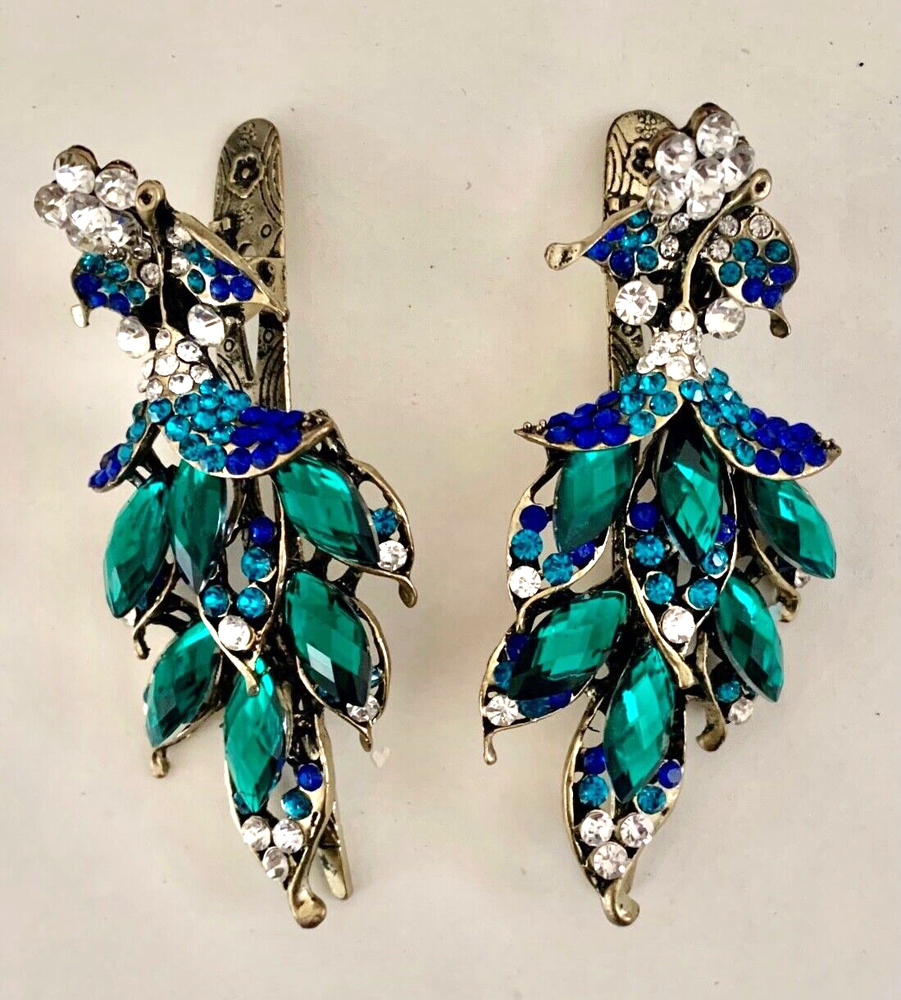 Large Alligator Clips Crystal Rhinestone Hair Claw Clamp Hairpin Metal x 2