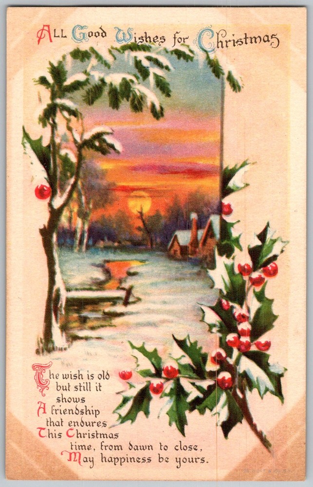 Antique Postcard All Good Wishes Christmas 1910s