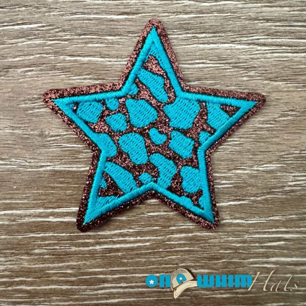 Turquoise Leopard Star Iron-On Patch
