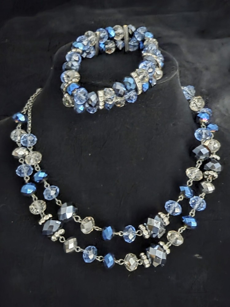 Vintage Signed CROWN TRIFARI Necklace AB Crystal Choker & Bracelet Set