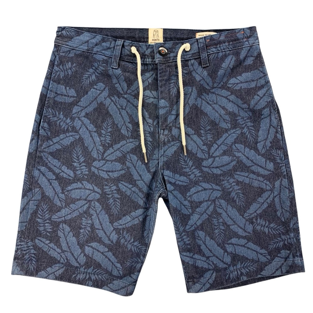 Hiroshi Kato Men's Blue Floral Stretch Drawstring Shorts - 9