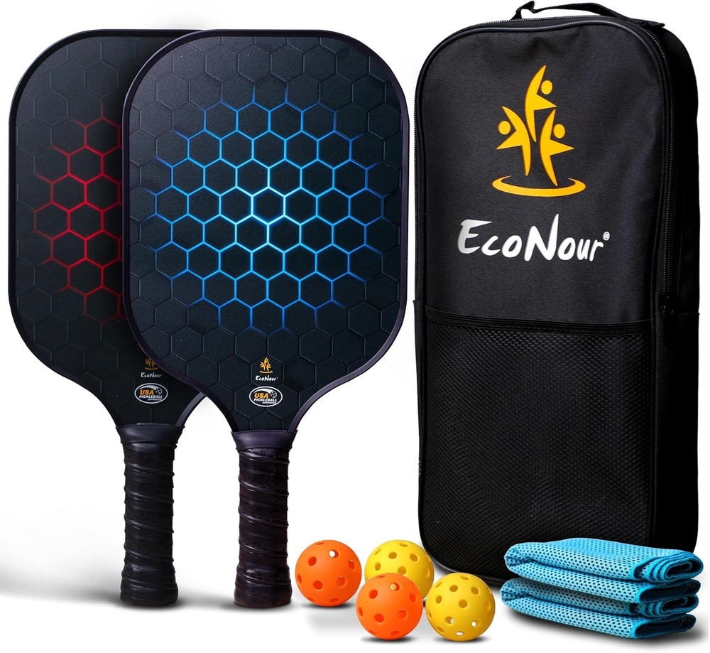 EcoNour USAPA Approved Fiberglass Pickleball Paddles Set of 2