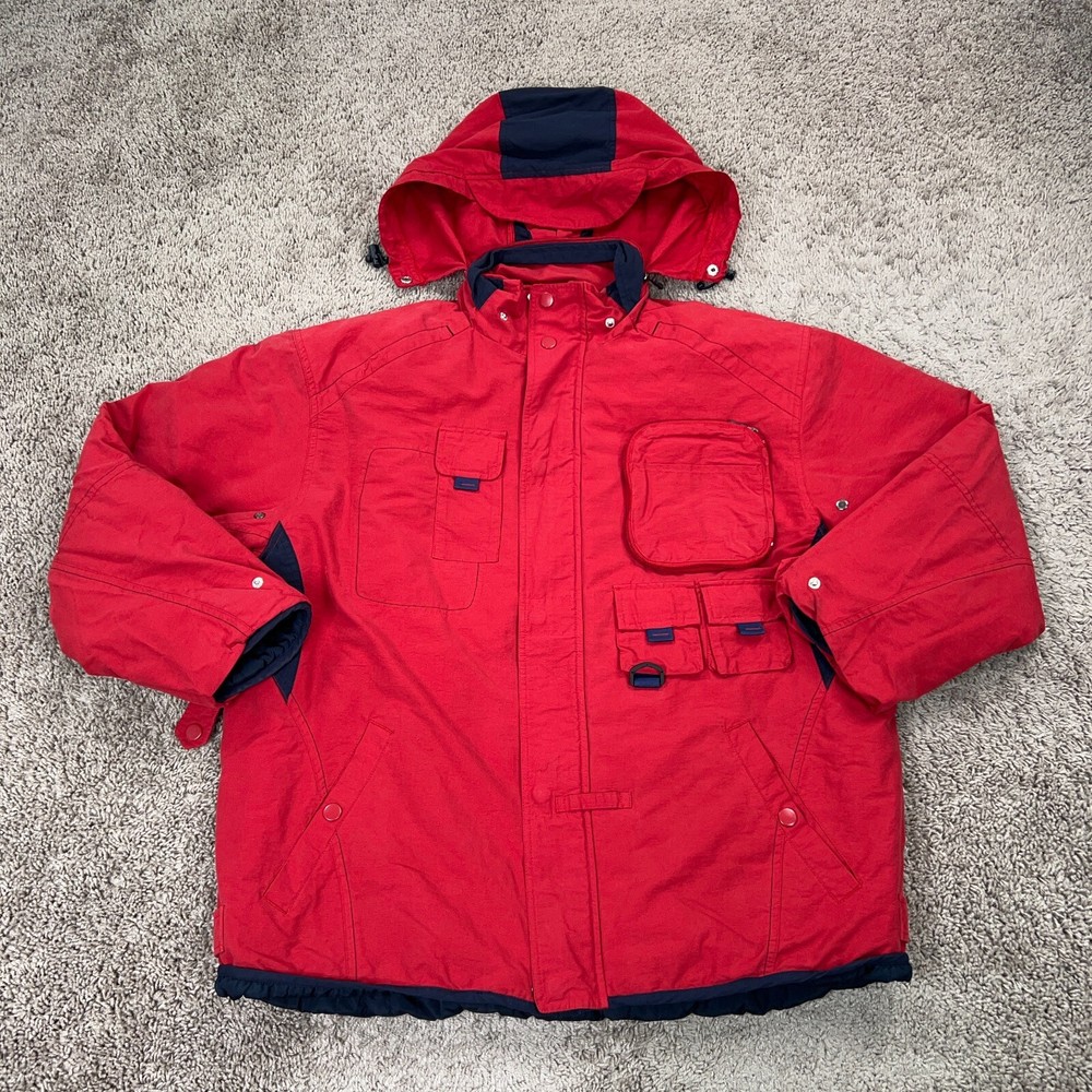 No Boundaries Jacket Mens Large Red Cargo Utility Ski Snow Coat Streetwear Y2K