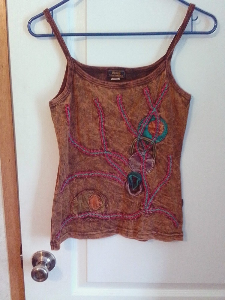 Rising International Embroidered Tank Top Women Small Boho Hippy Style