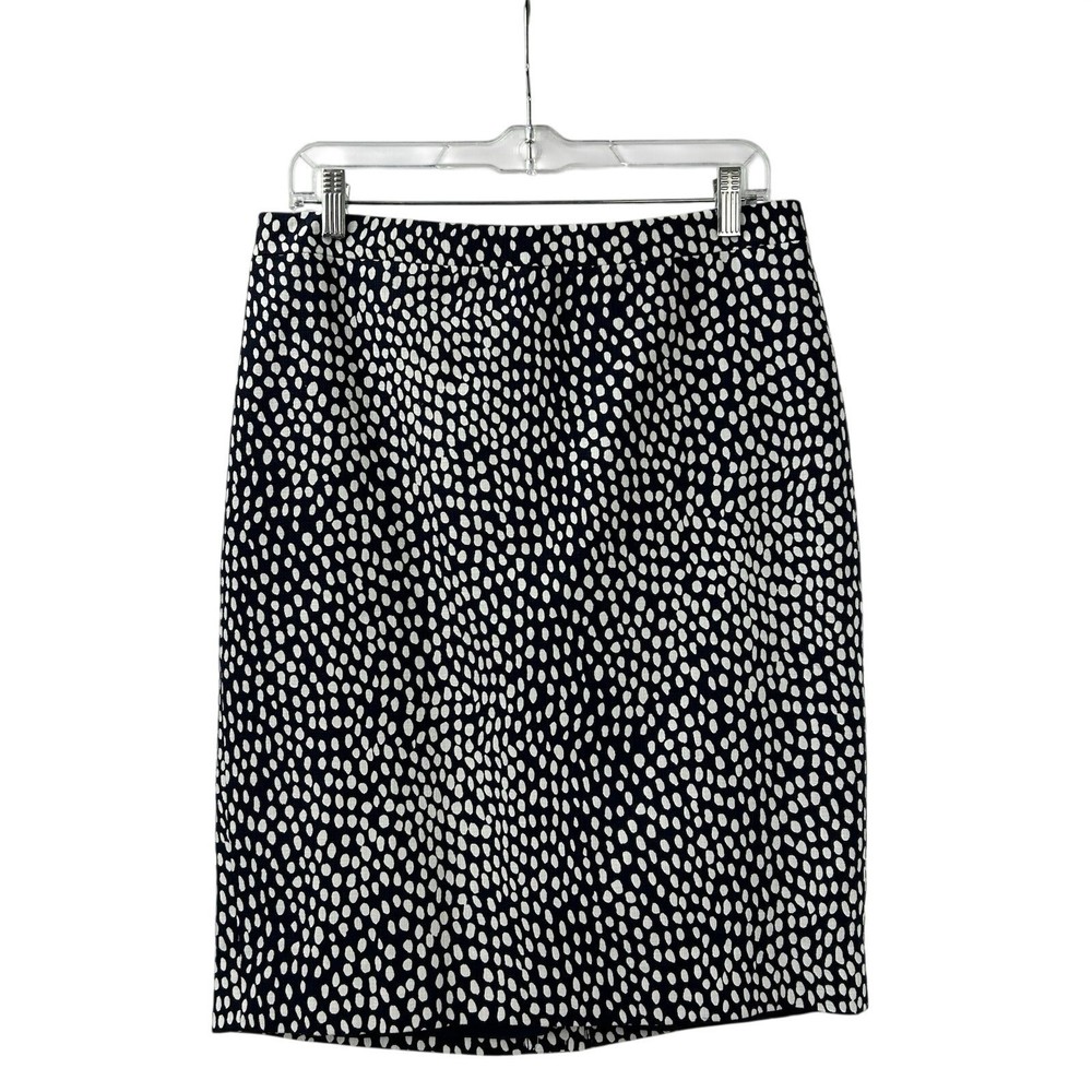 J. Crew Women's The Pencil Skirt Size 8 Navy Blue White Polka Dots Cotton NWT