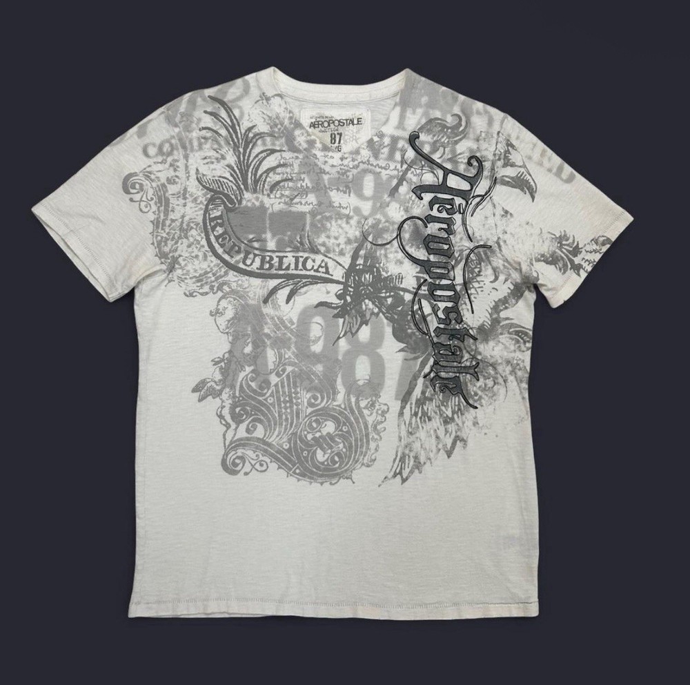 Y2K Aeropostale graphic t-shirt with all-over print and embroidered black logo