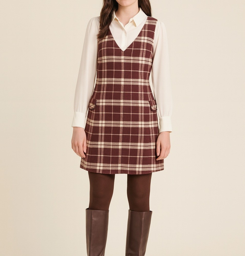 Forever 21 plaid brown jumper dress dark academia preppy size s