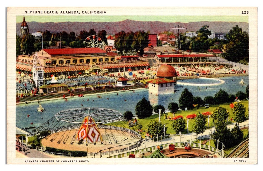 Alameda, California - Neptune Beach - Amusement Park - Vintage Linen Postcard
