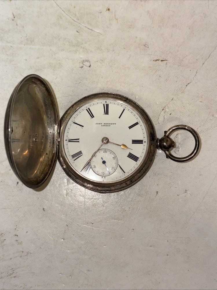 Vintage John Bennett London Antique Silver English Pocket Watch Male Accessory