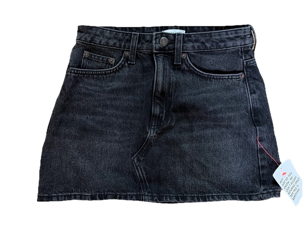 Topshop Pocket Mini Jean Skirt Women's Raw Hem Black Denim Size 4