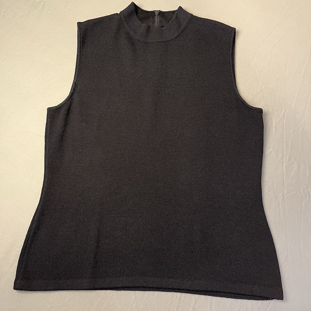 St. John Basics Size Small Black Mock Neck Sleeveless Knit Back Zipper Ribbed
