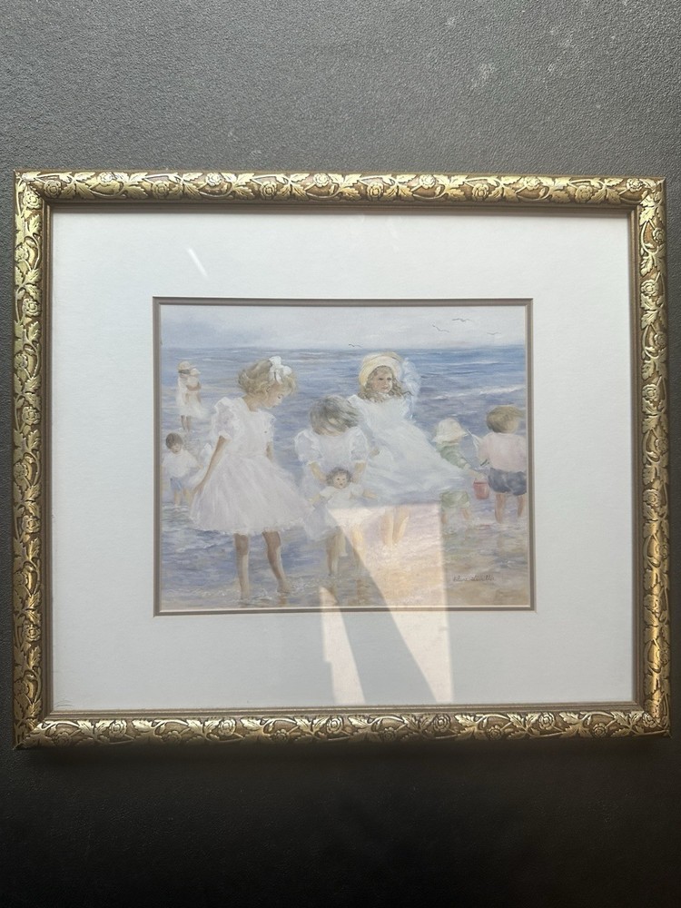 Wall Art Decor Framed  Gold Ornate Leaf VTG Beach Children Home Interiors Summer