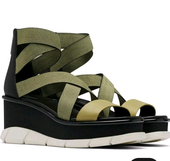 EUC Sorel Womens 9 Joanie III Sport Strap Wedge Sandal Olive Green Gladiator
