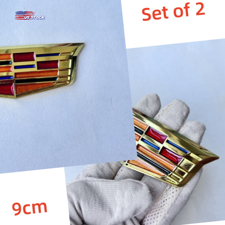 2Pcs Gold 9mm Fender Marker Side Body Badge Car Sport V For SRX XT6 Escalade ESV