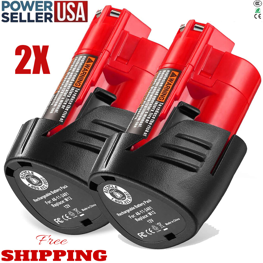 2 Pack Milwaukee M12 12V Lithium Batteries 48-11-2440 M12B4 M12B6 Cordless Power