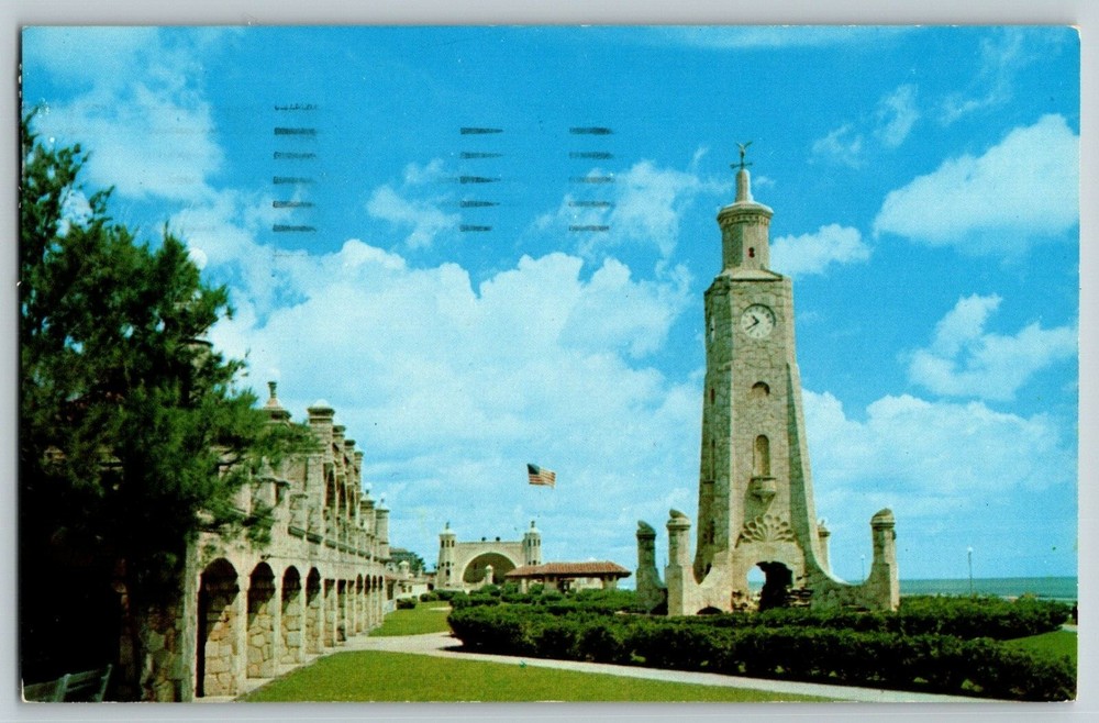 Vtg Chrome FL Oceanfront Park Clock Tower Daytona Beach Florida Postcard