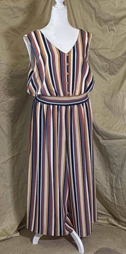 APT. 9 Striped Sleeveless Wide-Leg Jumpsuit XXL Multicolor Elastic Waist Button