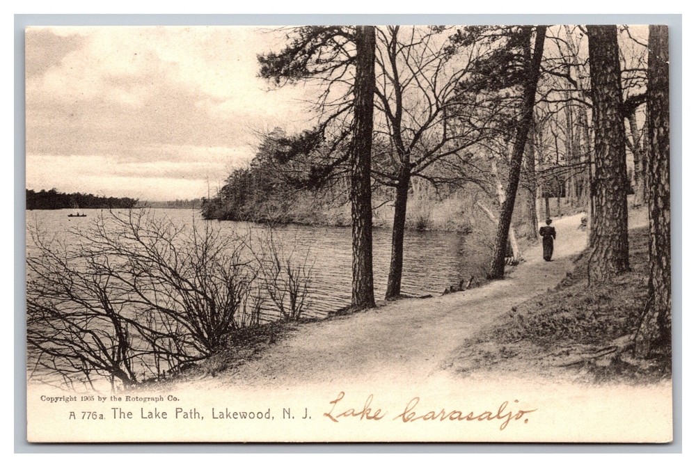 Lakewood NJ The Lake Path Carasaljo c1905 Undivided Back Rotograph Postcard