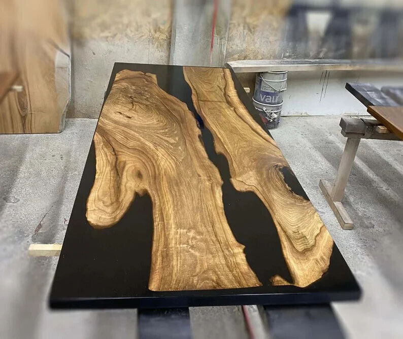 Black Epoxy Dining Table Top, Live Edge Table Top, Counter Top Furniture Decors