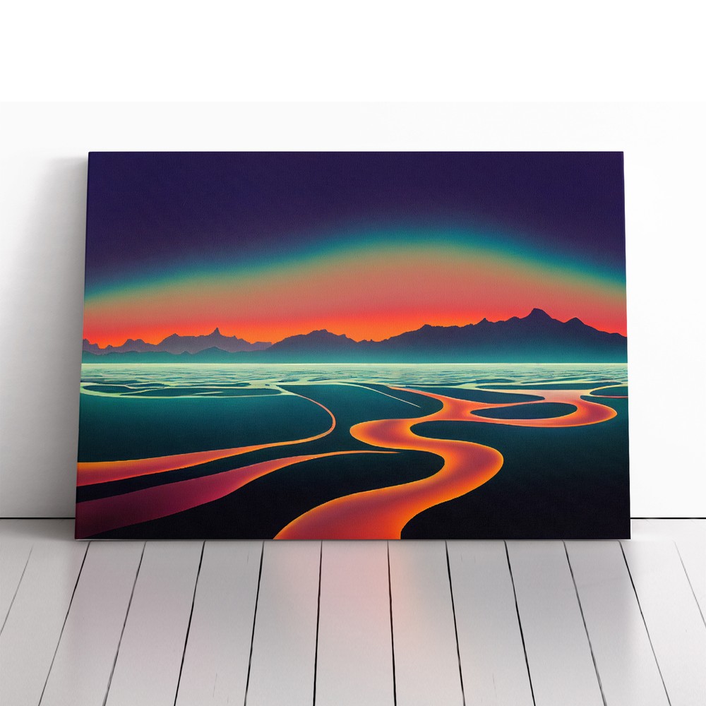 Mountain Lake Sunset Abstract Canvas Wall Art Print Framed Picture Home Decor