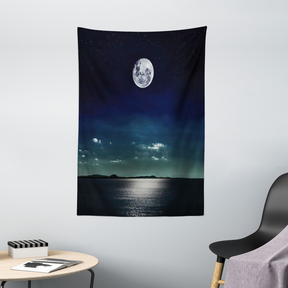 Ocean Tapestry Full Moon in the Sea Print Wall Hanging Decor
