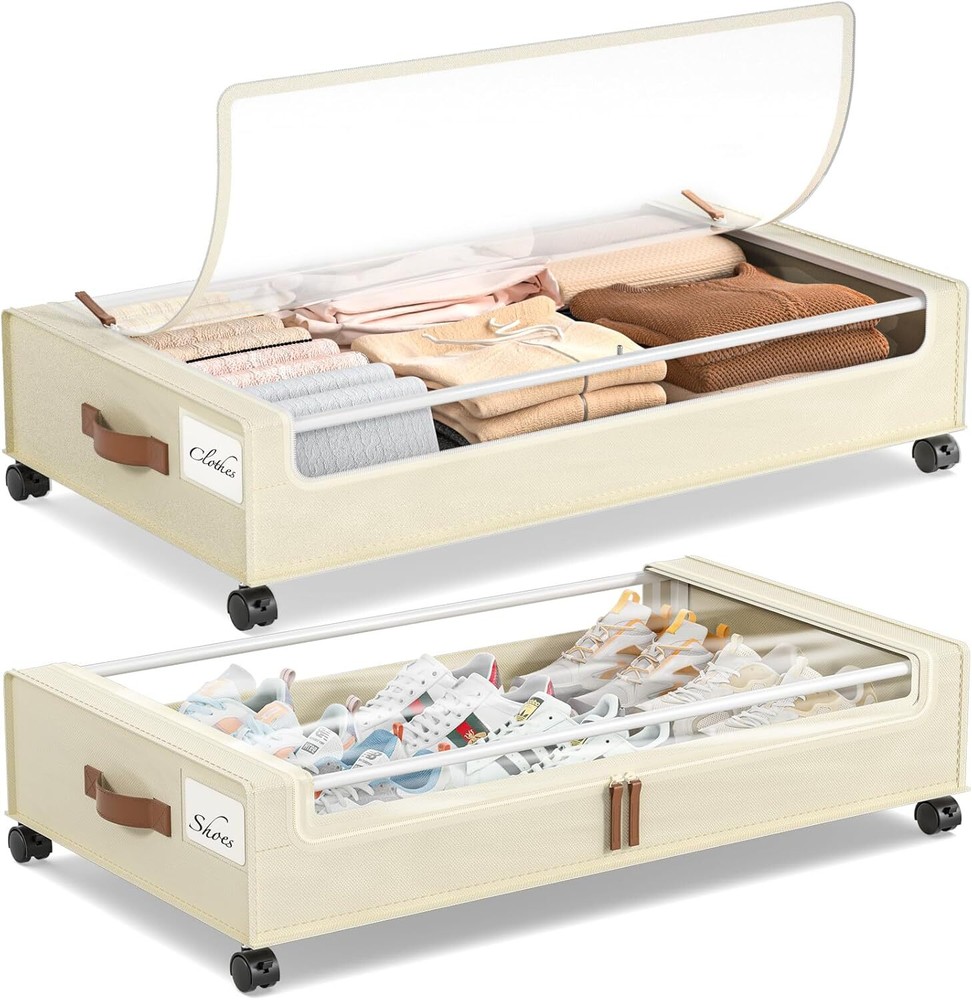 Yecaye 2-Pack Under Bed Storage Bins with Wheels for Organizing
