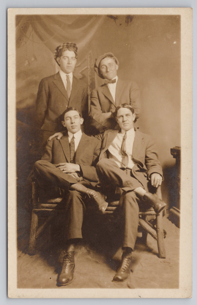 Postcard 1910's RPPC Image of Stylish Men Posing for a Group Photo