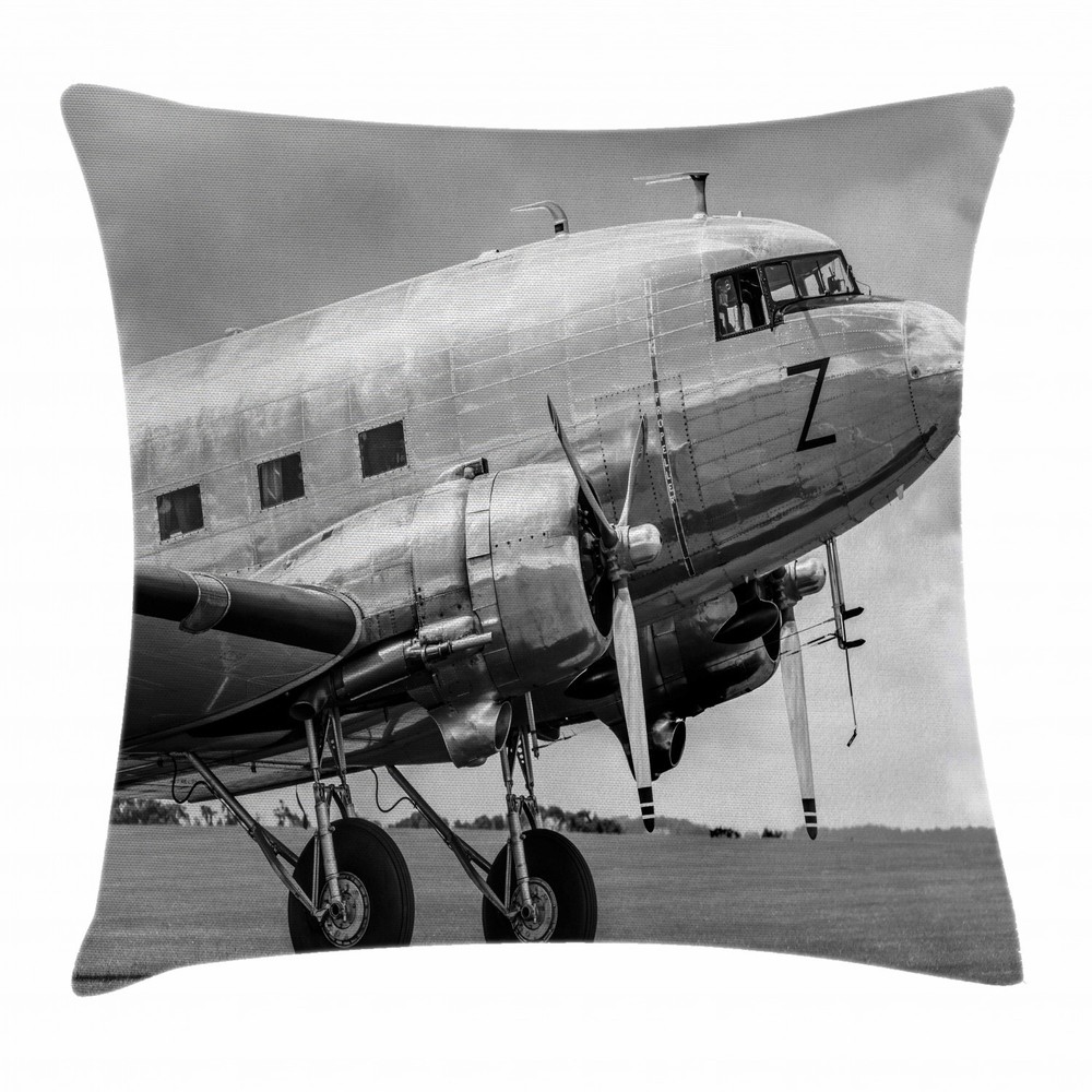 Vintage Airplane 16x16 Inch Old Airliner Square Pillow Case Cover