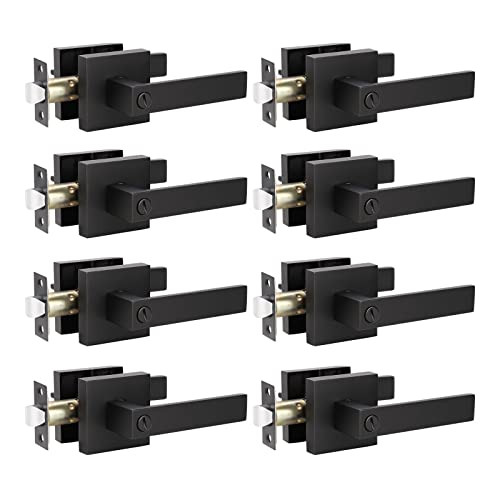 8 Pack Matte Black Interior Privacy Door Lever, Bedroom Door Knobs with Lock,