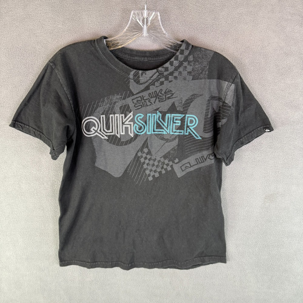 Vintage Y2K Quiksilver T-Shirt Mens S Spellout Surf Skate Double Sided Grunge