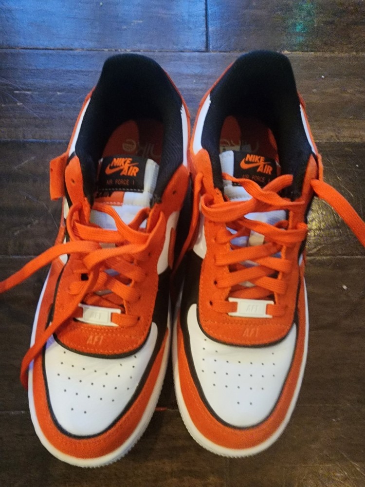 Nike Air Force 1 Low Top Sneakers Orange White Black Colorblock Lace Up