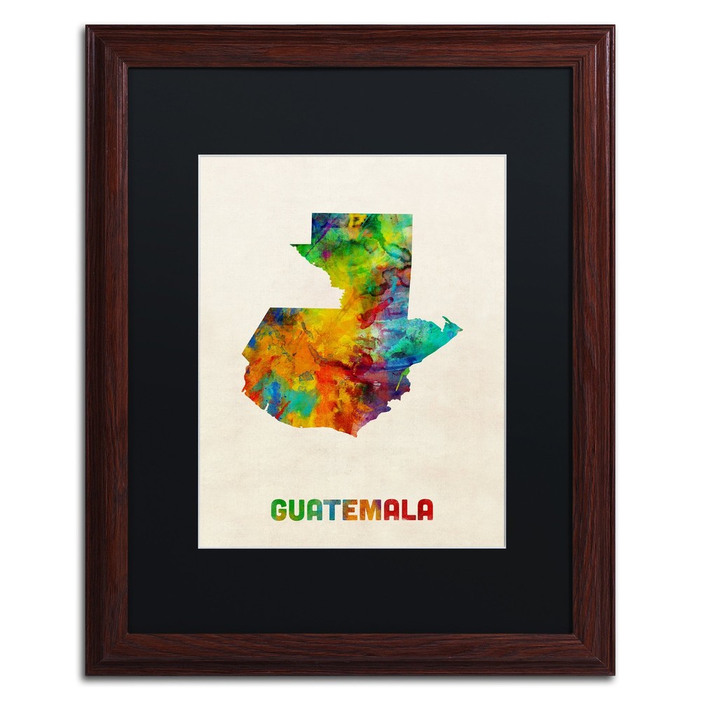 Guatemala Watercolor Map Art Print by Michael Tompsett - 16x20 Black Wood Frame