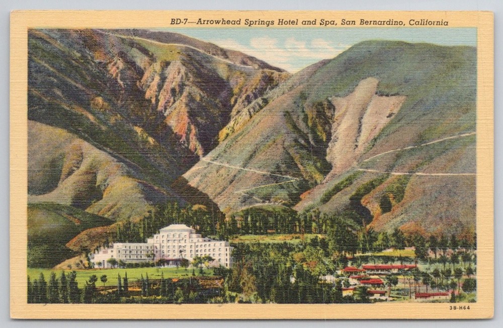 Arrowhead Springs Hotel Spa San Bernardino CA Linen Postcard Vintage