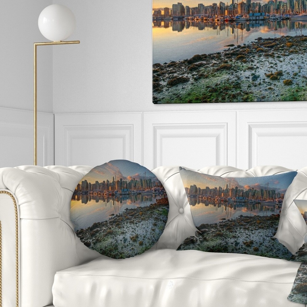 Designart 'Beautiful Sunrise at Vancouver Downtown' Seashore